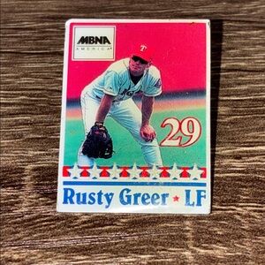 Vintage Rusty Greer Baseball Pin MBNA America #29 Texas Rangers LF Badge